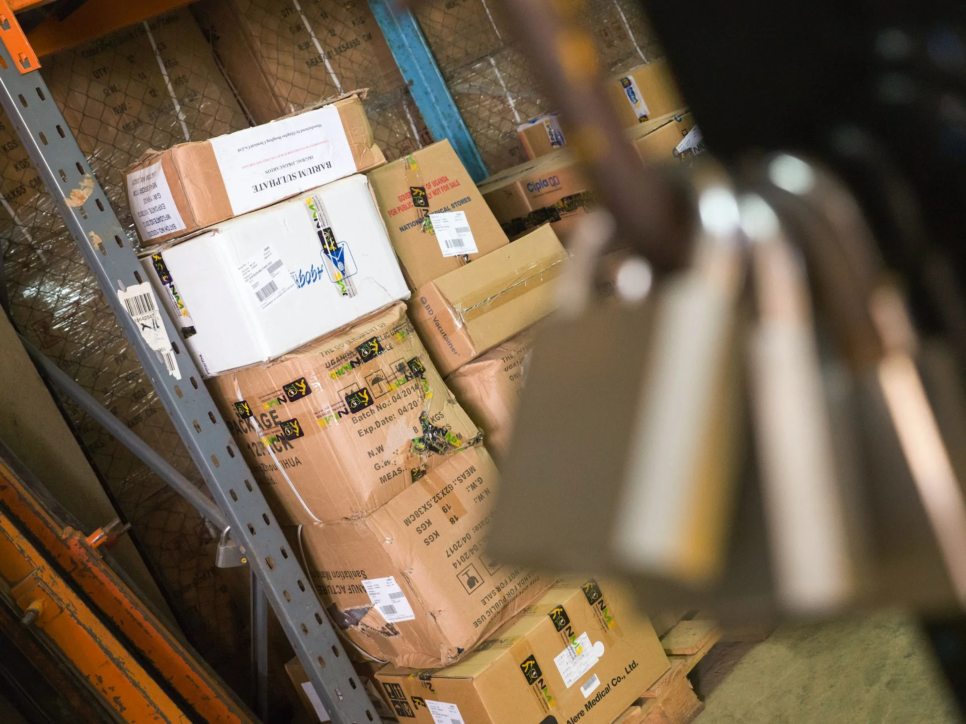 stack of boxes in storage unit
